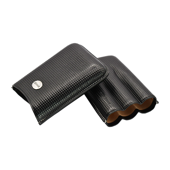 Jemar Black with Metal Badge Leather Cigar Case – 3 Robusto - Image 2