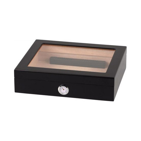Matte Black Humidor with Glass Top for 20 cigars